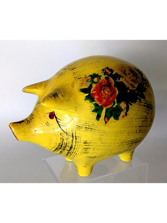 Other - VTG 68 Ceramic Hand-Painted Piggy Bank Floral Rose Country Farmhouse Shabby Chic